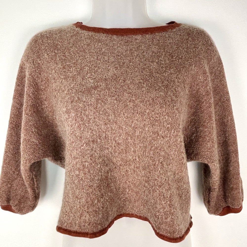Poetry Sweater 8 10 M Rust Brown Knit Wool Cotton Cropped 3/4 Balloon Sleeve